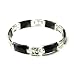 Sterling Silver Charcoal Chinese Jade Six-Section Tabular Bracelet w/  Character Clasp and Stations, 7.5"