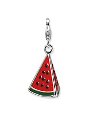 Sterling Silver 3 D Enameled Watermelon Wedge with Lobster Clasp Charm
