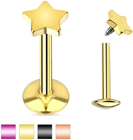 ONE Labret Monroe Star Titanium Plated 316L Surgical Steel Internally Threaded 16g 5/16