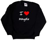 I Love Heart Mongolia Black Kids Sweatshirt