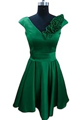 V-neck Fit-and-Flare Vintage Satin Party Dress/Mini Dress 