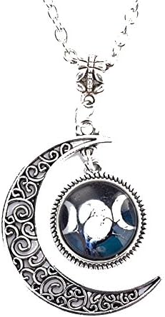 ForestKing Silver Pentagram and Crescent Moon Pendant - Wiccan Jewelry, Pentacle Necklace, Pentagram Necklace