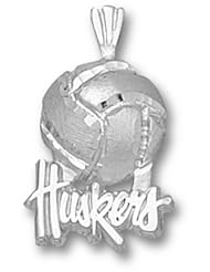Nebraska Cornhuskers Sterling Silver HUSKERS Volleyball Pendant