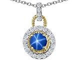 1.30 cts 925 Two Tone Sterling Silver and Lab Created Round Star Sapphire Pendant