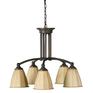 American Fluorescent FAP513RBSCT Faceted Blown Glass Chandelier, 5 Light, Oil Rubbed... by 