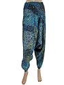 Womens Hippy Baggy Smock Waist Turquoise Printed Capri Bohemian Pant