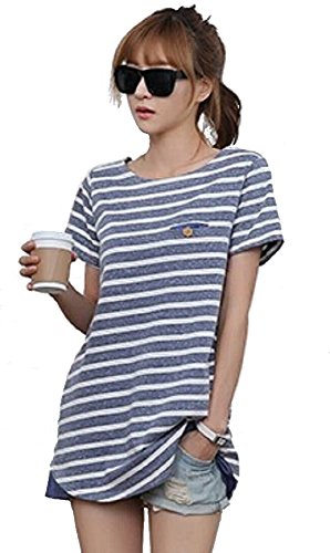 ボーダー柄チュニック Ｔシャツ トップス カットソー レディースファッション 夏物 デニムスタイル 3色展開 綿素材 ＵネックＴシャツ 大人カジュアル マリンスタイル 海 スウィート ガーリー 半袖 大きいサイズ ゆったり デート スリム効果 シンプル 通勤 通学 オリジナルアクセサリー付属 lpsa100062