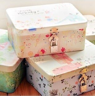 1X Fresh Floral Tin Plate Storage Case Box With Lock Birthday Gift Pinata Party Wedding Supplies