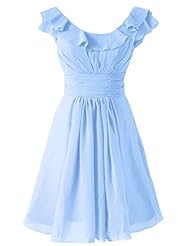 Off the Shoulder Chiffon Backless Cocktail Above the Knee Short Scoop Neck Homecoming Dress/Bridesmaid Dress 