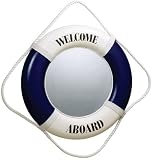 Blue/White Welcome Aboard Decorative Nautical Life Ring Mirror