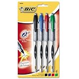 ~:~ BIC CORPORATION ~:~ Z4+ Stick Roller Ball Pen, TRS Brl, BLK/BE/GN/RD Ink, Extra Fine Pt, 4/pk