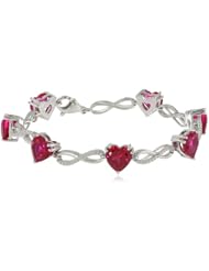 Sterling Silver Heart Shape Created Ruby Diamond Bracelet