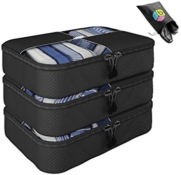 Packing Cubes ONE WEEK GIVEAWAY SALE - 4 pc Value Set Luggage Organizer - 3 Medium + Bonus Shoe Bag Included - Lifetime Guarantee - By Bingonia Travel Accessories (Black)