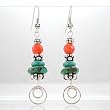 Southwestern Turquoise and Carnelian Faceted Gemstone Bead Dangle Earrings in Sterling Silver with Circles and Raindrop Beads, #8552