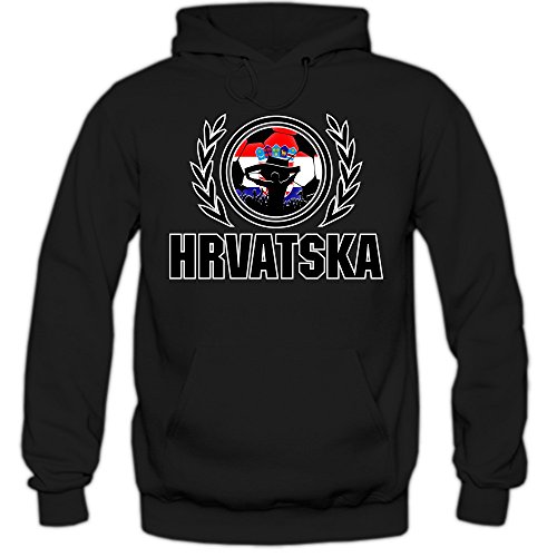 Kroatien EM 2016 #2 Hoody | Fußball | Herren | HRVATSKA | Kockasti | Trikot | Nationalmannschaft, Farbe:Schwarz (Black F421);Größe:S