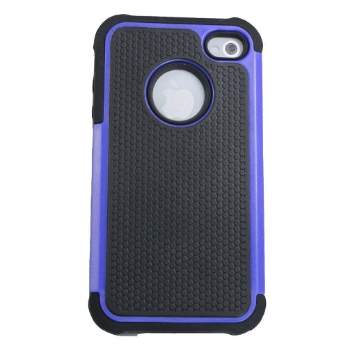 Leegoal Blue/Black Hard Soft High Impact Armor Case Cover for Apple iPhone 4 / 4S