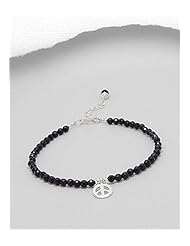 Peace Symbol Black Agate Bracelet In 92.5 Sterling Silver