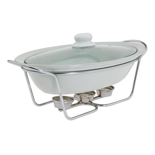 WHITE CERAMIC FOOD WARMER 2 Quart Oval Baker Covered