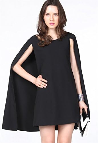 Sheinside Black Round Neck Cape Chiffon Dress