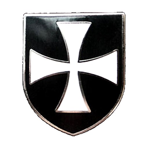 CHRISTIAN ARMY CRUSADER KNIGHTS ORDER HOSPITALLERS WHITE CROSS BLACK SHIELD PIN