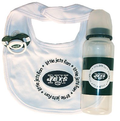 New York Jets Baby Infant Pacifier Bib & Bottle Gift Set