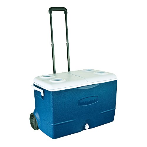 50 Quart Wheeled Cooler Ice Chest Blue Rolling Large Can Day Extreme