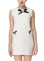 A-line Wool Sleeveless    Dress With a Bow(s) and Rhinestones