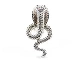 Shiny Silver Tone Poison Cobra Snake Clear Crystal Rhinestone Adjustable Ring