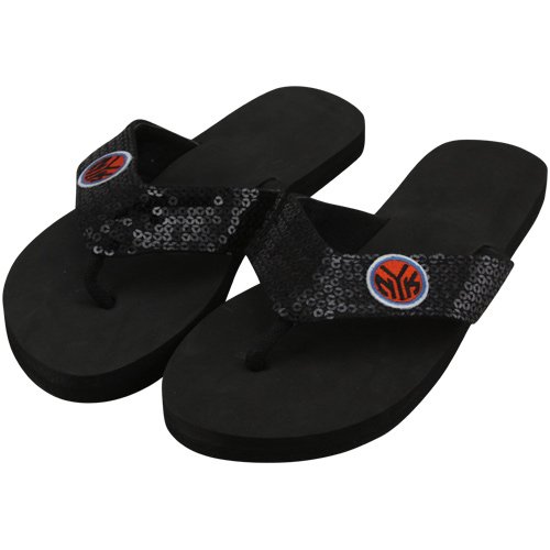 NBA New York Knicks Ladies Sequin Strap Flip Flops - Black (5/6)