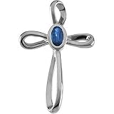 14K White Gold Sapphire Cross Pendant