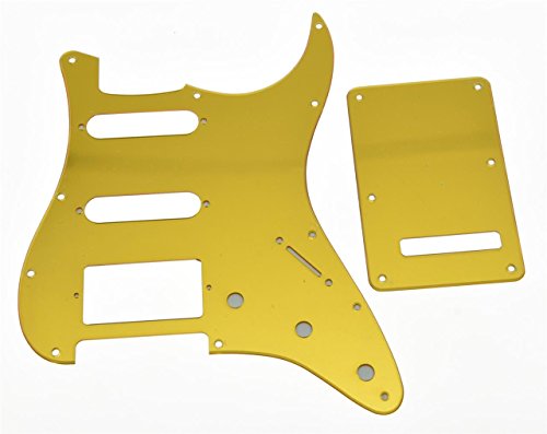 KAISH 11 Hole ST/Strat Style Pickguard HSS Pick Guard with ST Back Plate Tremolo Trem Cover for USA/Mexico Stratocaster/Strat Gold Mirror 1 Ply
