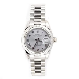 Rolex Ladys President New Style Heavy Band 18k White Gold Model 179179 Fluted Bezel Silver Roman Dial