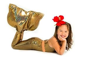 Sparkly Mermaid Tail By Applejack Apparel (Small 2T-4T, Gold)