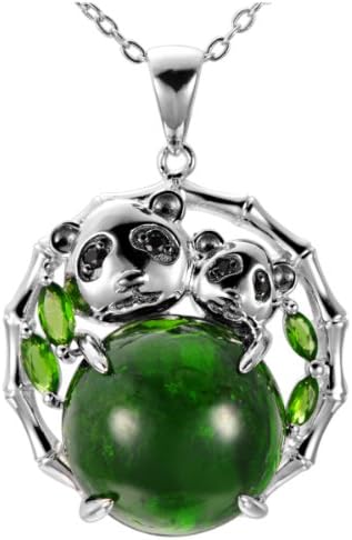 17.34ctw Natural Chrome Diopside and Black Spinel Sterling Silver Panda Pendant with Chain 18"