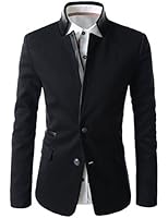 TheLees Mens Slim Leather Patched 2 Button Blazer