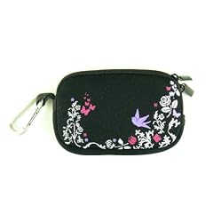 Hochwertige Digitalkameratasche mit Blumen Motiv in PINK, Violet, Lila und Rosa f�r Canon IXUS 105, 115 HS, 125, 220 HS, 230 HS --- Nikon Coolpix S2500, S3000, S3100, S3300, S4000, S4100, S4150, S4300 --- Panasonic DMC FS 16, FS 22 --- Sony DSC W310, W320, W350, W360, W510, W390, W530, W550, W570, W380, WX7, WX9, WX10, TX1, TX5, TX7, TX10, T99, T110, T700 --- Samung ST 45, 65, 70, 80, 90, 95, Sh 100, WP10 --- Olympus FE 4050, 5030, 5050, mju 5010, VG 110, 130 --- Fujifilm Z70, Z300 , J25, J30 --- CASIO EXILIM EX ZS5, ZS10, Z15, Z800, Z820, S12