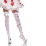 Opaque Thigh High With Heart Print And Ruffle Top With Satin Bow
