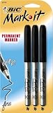 BIC Mark-It Permanent Marker, Fine Point, Black, 3 Markers (GPMP31-Blk)