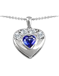 Original Star K (tm) Heart Shape Created Sapphire Heart Pendant in 925 Sterling Silver