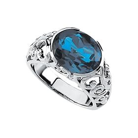 14K White Gold 12 x 10 MM London Blue Topaz Ring by Katarina Jewelry