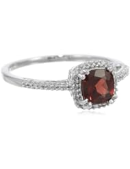 10k White Gold, January Birthstone, Garnet with Diamond-Accent Cushion Ring, Size 7