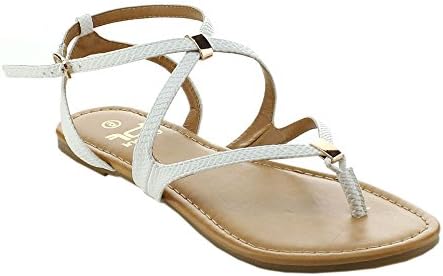 BETANI AMANDA-22 Women Casual Roman Gladiator Flat Sandals,WHITE,8
