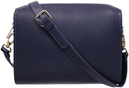 Neyuh Women's Navy Blue Natural Leather Fabric Lining Cross Body Bag