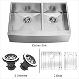 IMAGE OF Vigo Industries VG3620BLK1 Farmhouse Two Grids Two Strainers Kitchen Sink, Steel