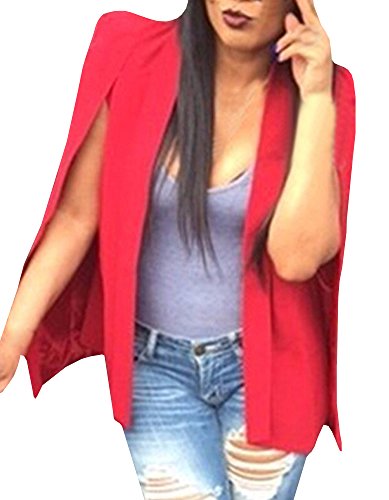 Jiujiuyi Women's Red Turn-down Collar Cape Jacket