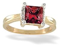 14K Yellow Gold Square Created Ruby and Diamond Ring