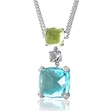 14k White Gold Amsthyst Blue Topaz Gem Diamond Pendant Necklace, TW: 17.15 carat