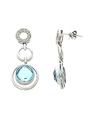 5.65CTW 14K White Gold Genuine Natural Blue Topaz and Diamond Dangling Earrings