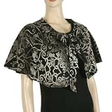 VELVET BLACK CAPLET SHAWL WRAP W/SILVER BROCADE