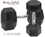 Body Solid Set of 6 Rubber Coated Hex Dumbbells 5 to 30 lbs. SDRS5-30